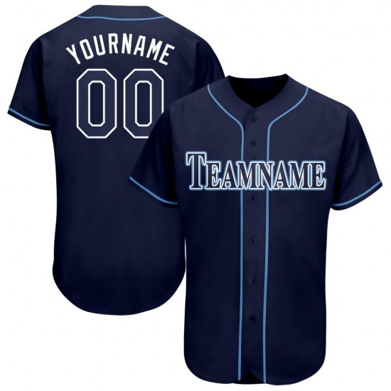 Custom Navy White-Powder Blue Baseball Jersey