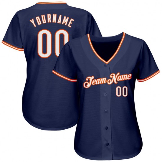 Custom Navy White-Orange Authentic Baseball Jersey