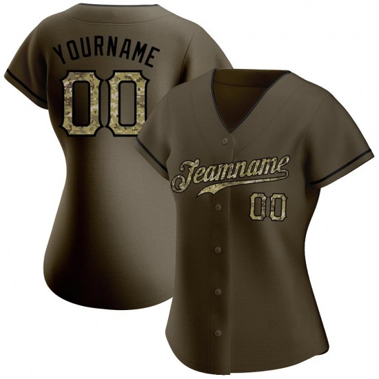 Custom Olive Camo-Black Authentic Salute To Service Baseball Jersey