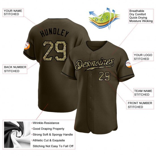 Custom Olive Camo-Black Authentic Salute To Service Baseball Jersey