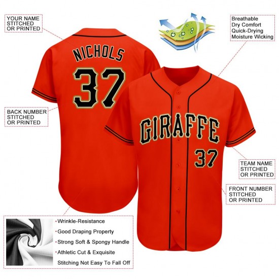 Custom Orange Black-Old Gold Authentic Baseball Jersey