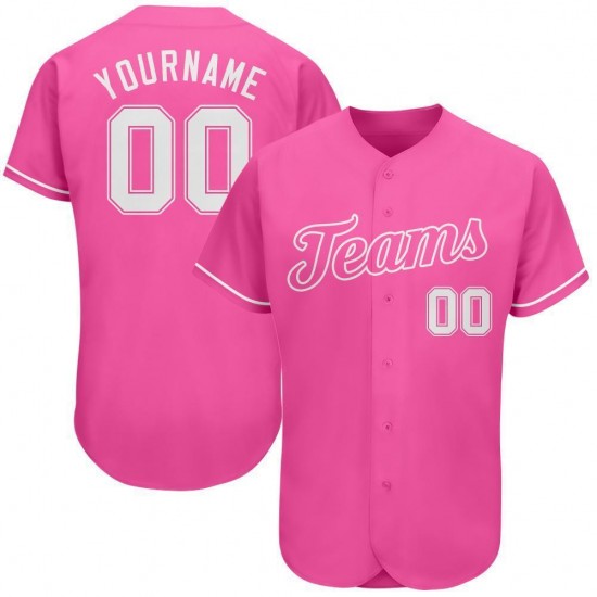 Custom Pink White Authentic Baseball Jersey