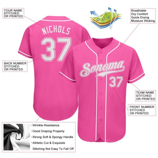 Custom Pink White Authentic Baseball Jersey