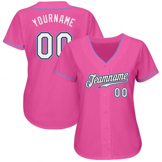 Custom Pink White-Light Blue Authentic Baseball Jersey