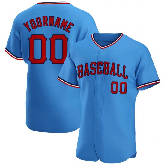 Custom Powder Blue Red-Navy Authentic Baseball Jersey