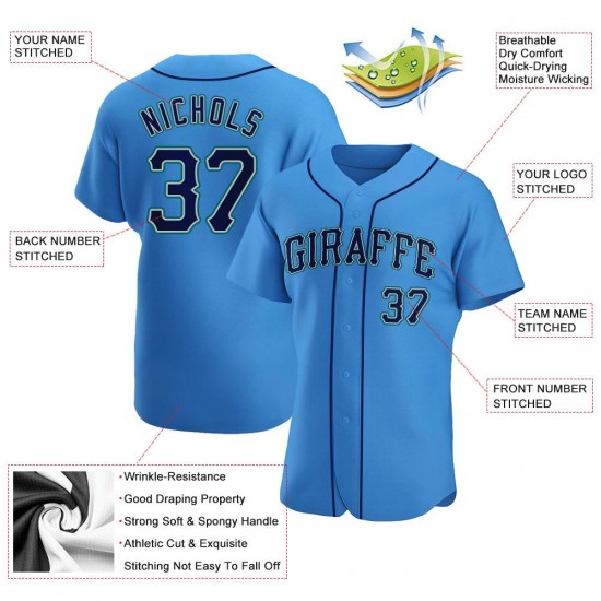 Custom Powder Blue Navy-Aqua Authentic Baseball Jersey