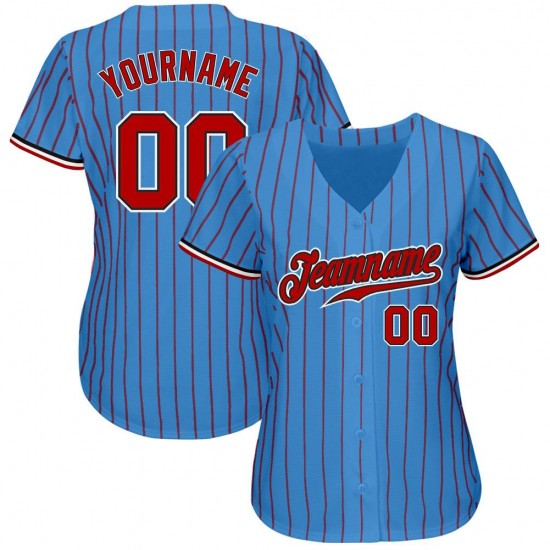 Custom Powder Blue Red Strip Red-Black Authentic Baseball Jersey