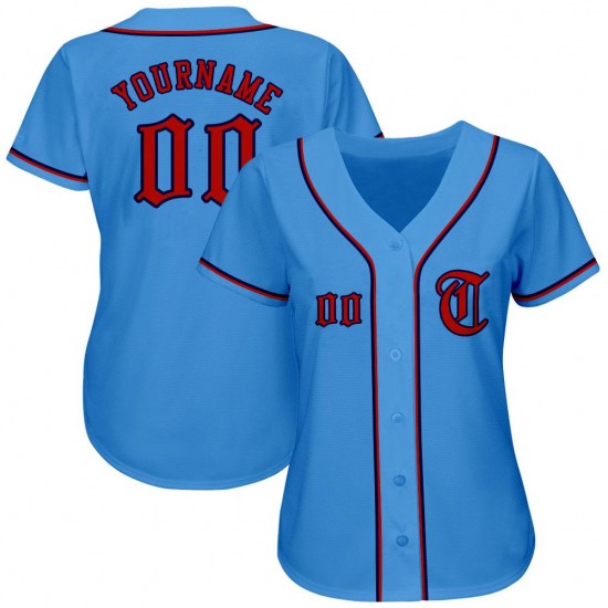 Custom Powder Blue Red-Navy Authentic Baseball Jersey