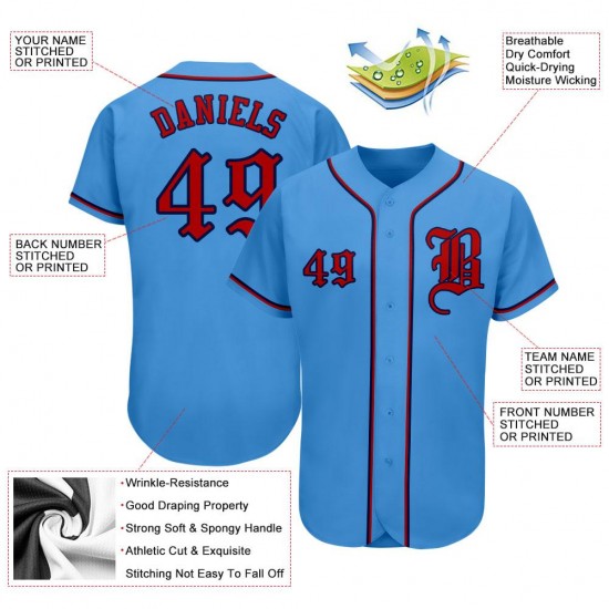 Custom Powder Blue Red-Navy Authentic Baseball Jersey