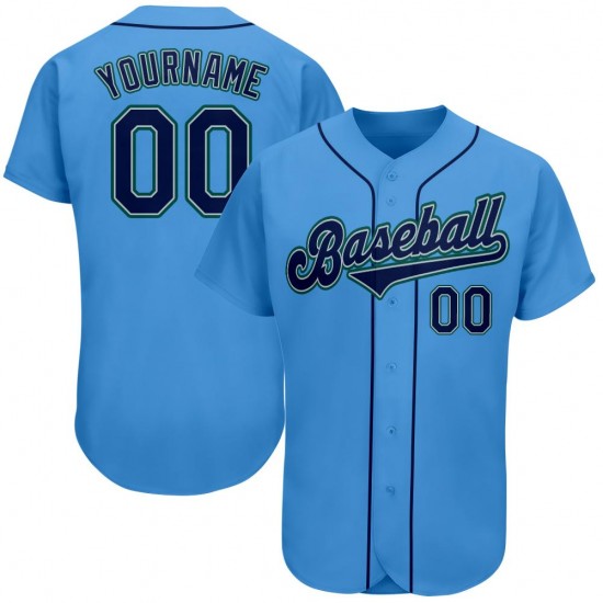 Custom Powder Blue Navy-Aqua Authentic Baseball Jersey