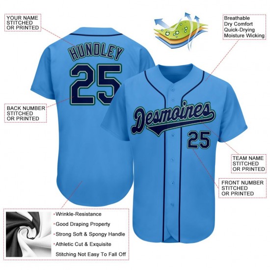 Custom Powder Blue Navy-Aqua Authentic Baseball Jersey