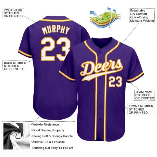 Custom Purple White-Gold Authentic Baseball Jersey