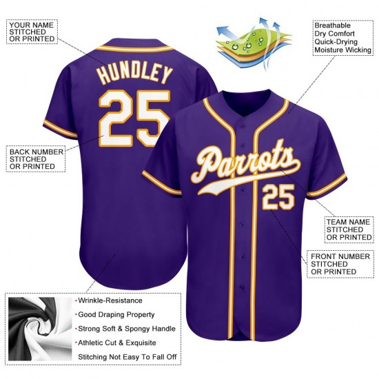 Custom Purple White-Gold Authentic Baseball Jersey