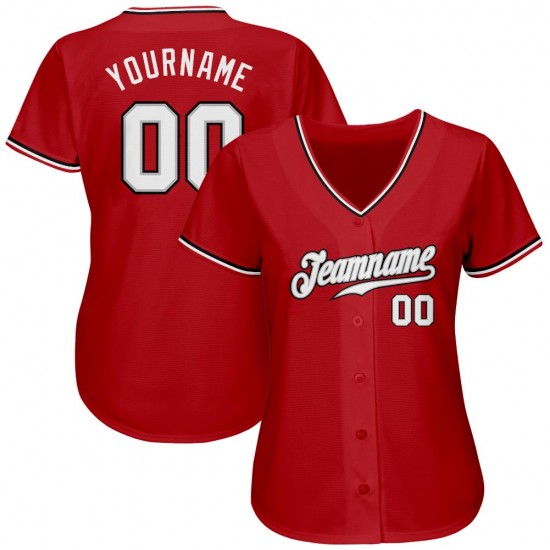 Custom Red White-Black Authentic Baseball Jersey