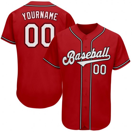 Custom Red White-Black Authentic Baseball Jersey