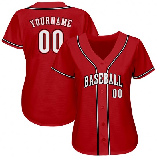 Custom Red White-Black Authentic Baseball Jersey