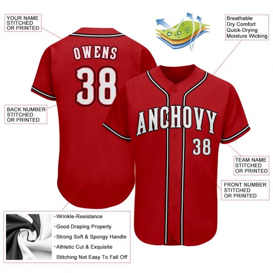 Custom Red White-Black Authentic Baseball Jersey