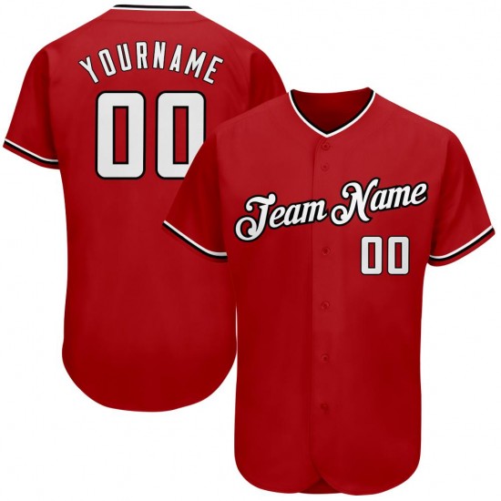 Custom Red White-Black Authentic Baseball Jersey