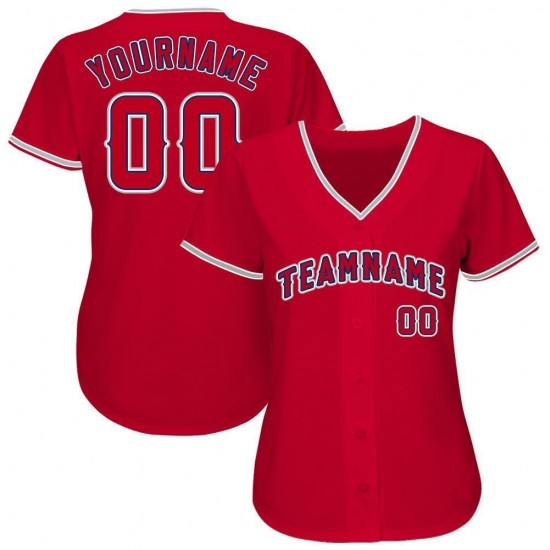 Custom Red Navy-Gray Baseball Jersey