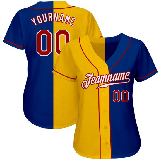 Custom Royal Red-Gold Authentic Split Fashion Baseball Jersey