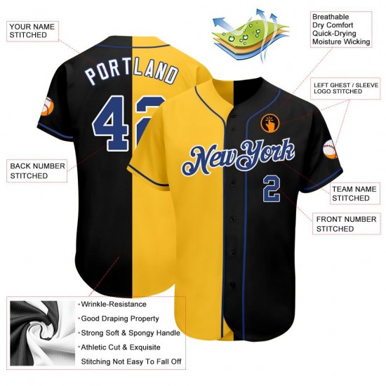 Custom Black Royal-Gold Authentic Split Fashion Baseball Jersey