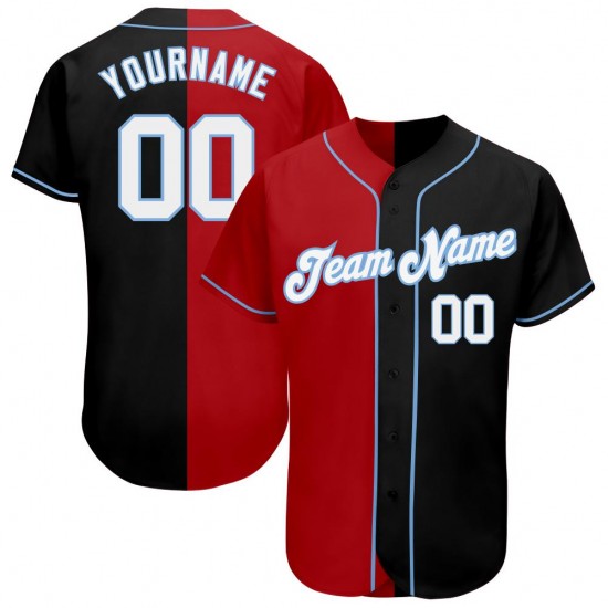 Custom Black White-Red Light Blue Authentic Split Fashion Baseball Jersey