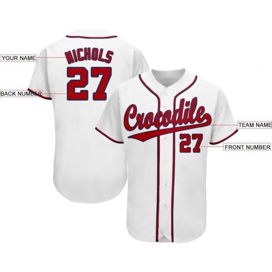 Custom White Red-Navy Baseball Jersey