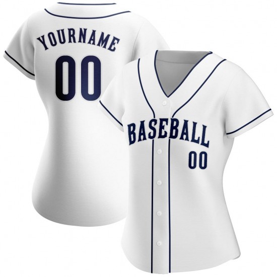 Custom White Navy-White Authentic Baseball Jersey