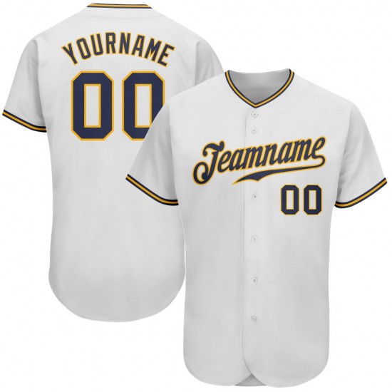 Custom White Navy-Gold Authentic Baseball Jersey