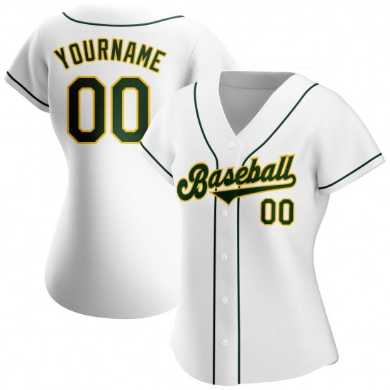 Custom White Green-Gold Authentic Baseball Jersey