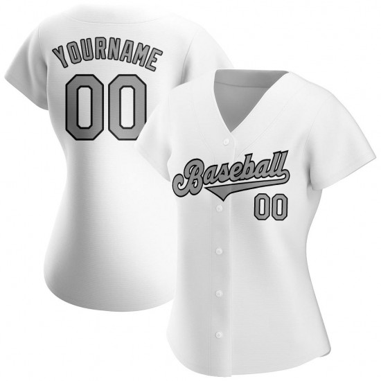 Custom White Gray-Black Authentic Baseball Jersey