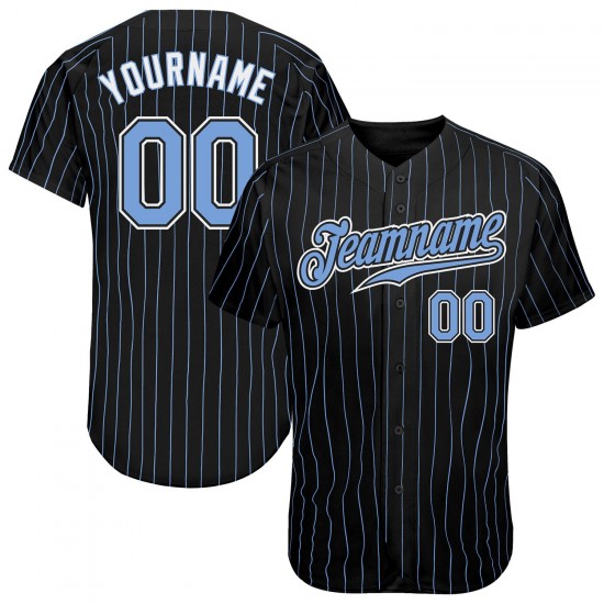 Custom Black Light Blue Strip Light Blue-White Authentic Baseball Jersey