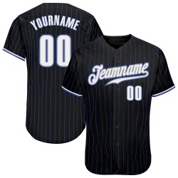 Custom Black Royal Strip White-Gray Authentic Baseball Jersey