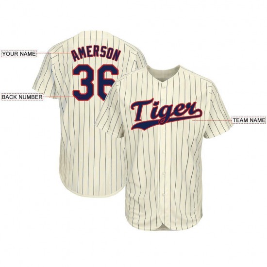 Custom Cream Navy Strip Navy-Red Baseball Jersey