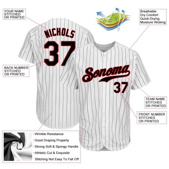 Custom White Black Strip Black-Red Authentic Baseball Jersey