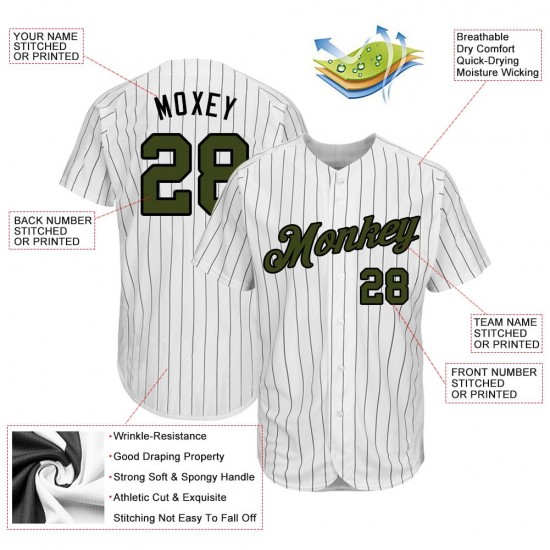 Custom White Black Strip Olive-Black Authentic Memorial Day Baseball Jersey