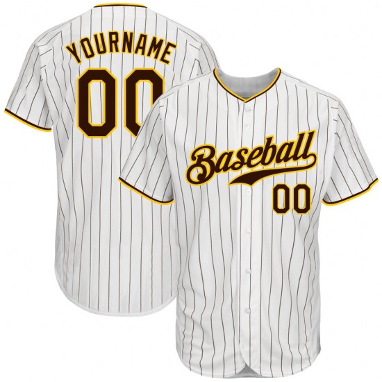 Custom White Brown Strip Brown-Gold Authentic Baseball Jersey