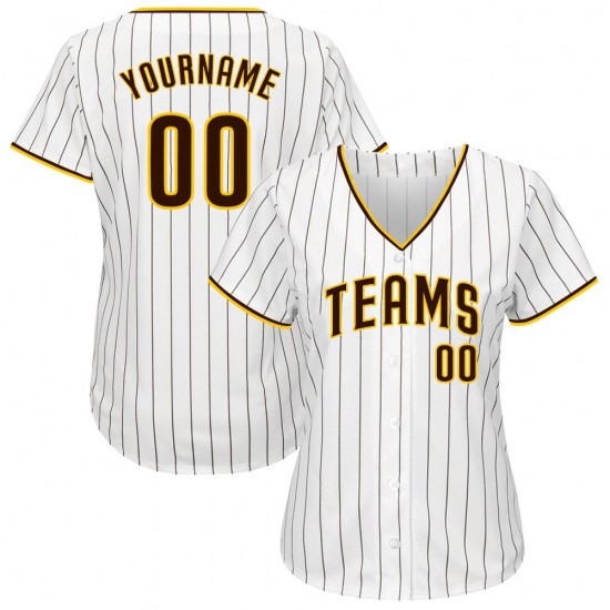 Custom White Brown Strip Brown-Gold Authentic Baseball Jersey