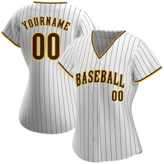 Custom White Brown Strip Brown-Gold Authentic Baseball Jersey