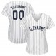 Custom White Navy Strip Navy Baseball Jersey