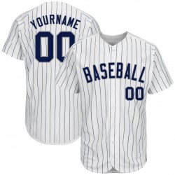 Custom White Navy Strip Navy-Gray Authentic Baseball Jersey