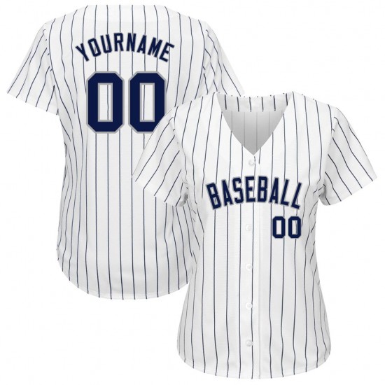 Custom White Navy Strip Navy-Gray Authentic Baseball Jersey