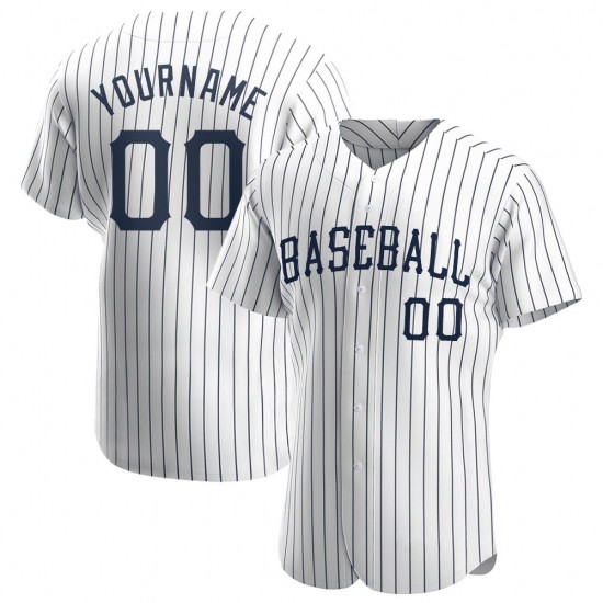 Custom White Navy Strip Navy Authentic Baseball Jersey