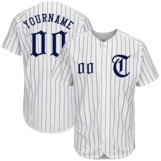 Custom White Navy Strip Navy-Gray Authentic Baseball Jersey