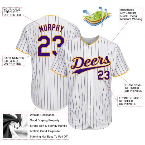 Custom White Purple Strip Purple-Gold Authentic Baseball Jersey