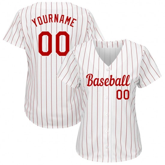 Custom White Red Strip Red-White Authentic Baseball Jersey