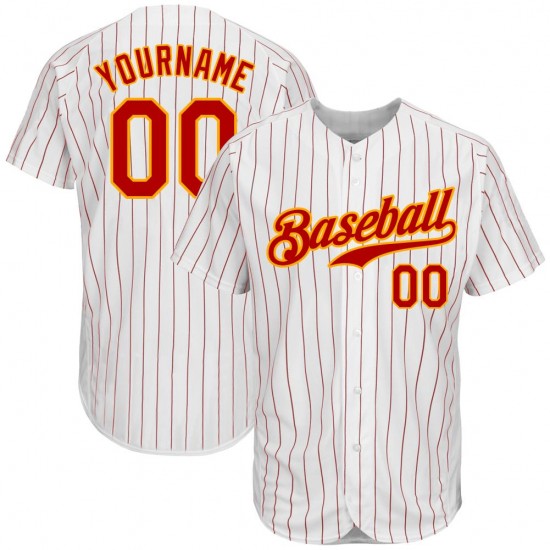 Custom White Red Strip Red-Gold Authentic Baseball Jersey