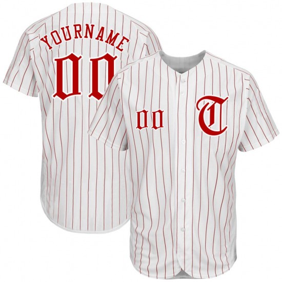 Custom White Red Strip Red-White Authentic Baseball Jersey