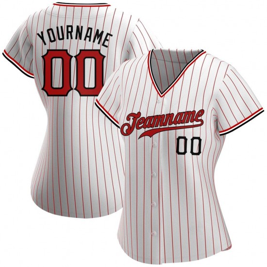 Custom White Red Strip Red-Black Authentic Baseball Jersey