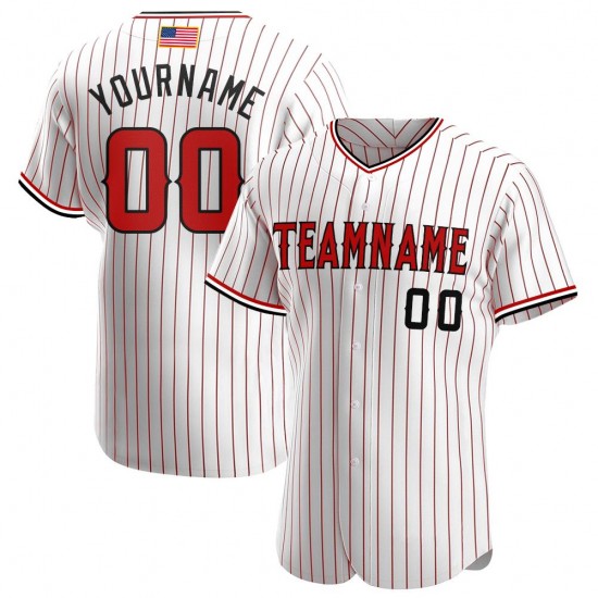 Custom White Red Strip Red-Black Authentic American Flag Fashion Baseball Jersey